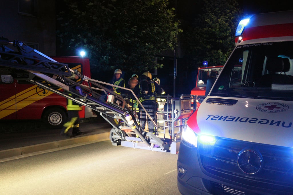 Nach einem Kellerbrand in einem Haus an der Anhaltstraße wurde mehrere Personen über die Drehleiter gerettet.