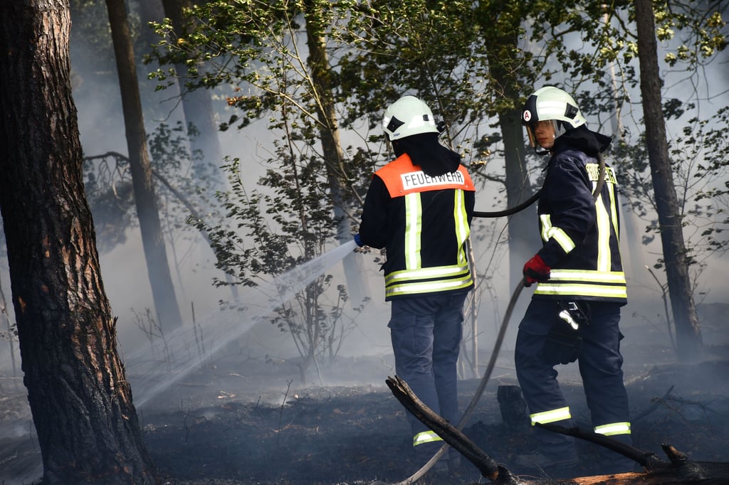 Die Feuerwehrleute aus mehreren Orten der Einheitsgemeinde Arendsee müssen den Waldboden Stück für Stück ablöschen.