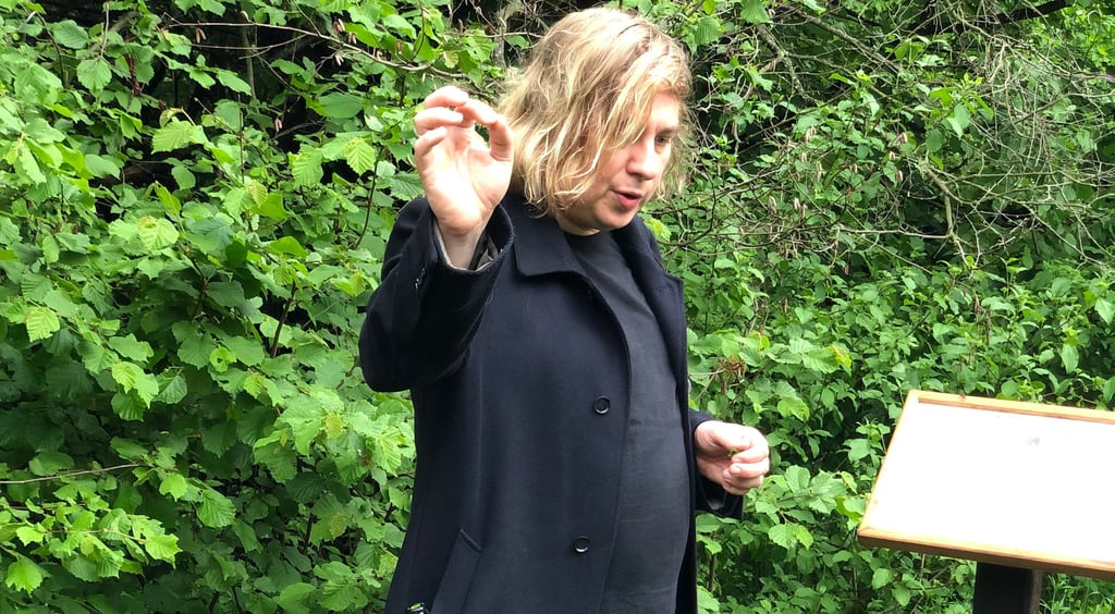 Dominik Eulberg bei einer der ersten Touren auf dem Vogel-Wanderweg in Wernigerode. Der Rundkurs im Zöwlfmorgental ist nach dem Vorbild eines Projekts vom Musikproduzenten und Vogelkundler in seiner Heimat, dem Westerwald, entstanden.
