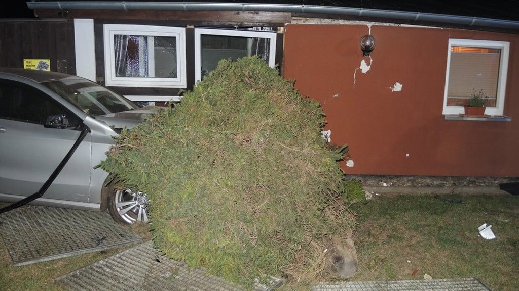 In der Nacht ist ein 26-jähriger Mercedesfahrer in der Huylandstraße in Halberstadt gegen einen Gartenbungalow gefahren.