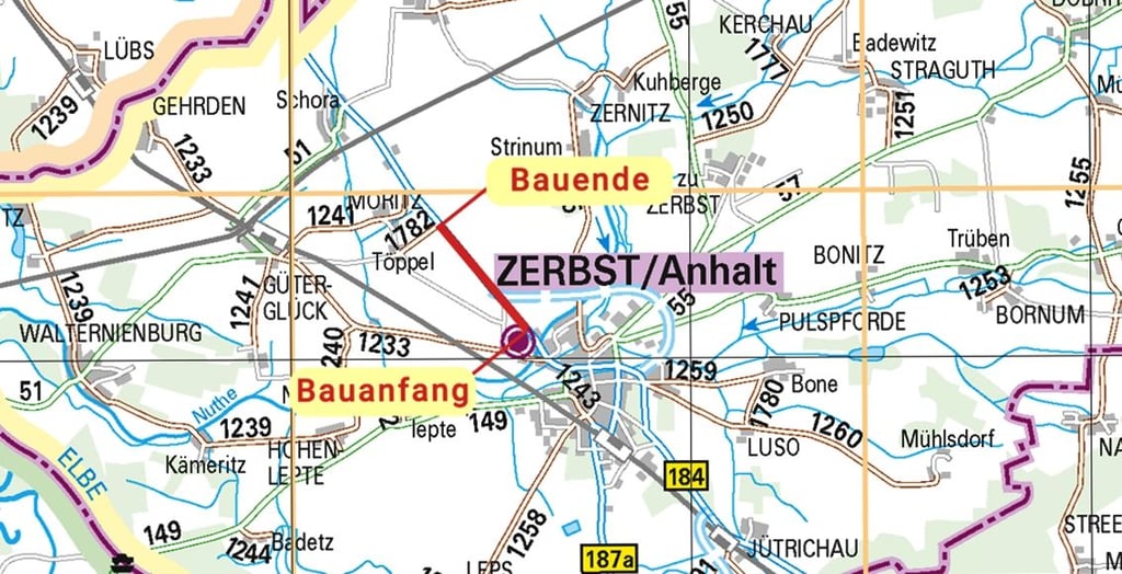 Die B 184 wird ab 30. August zwischen Zerbst und Töppel für acht Wochen voll gesperrt.