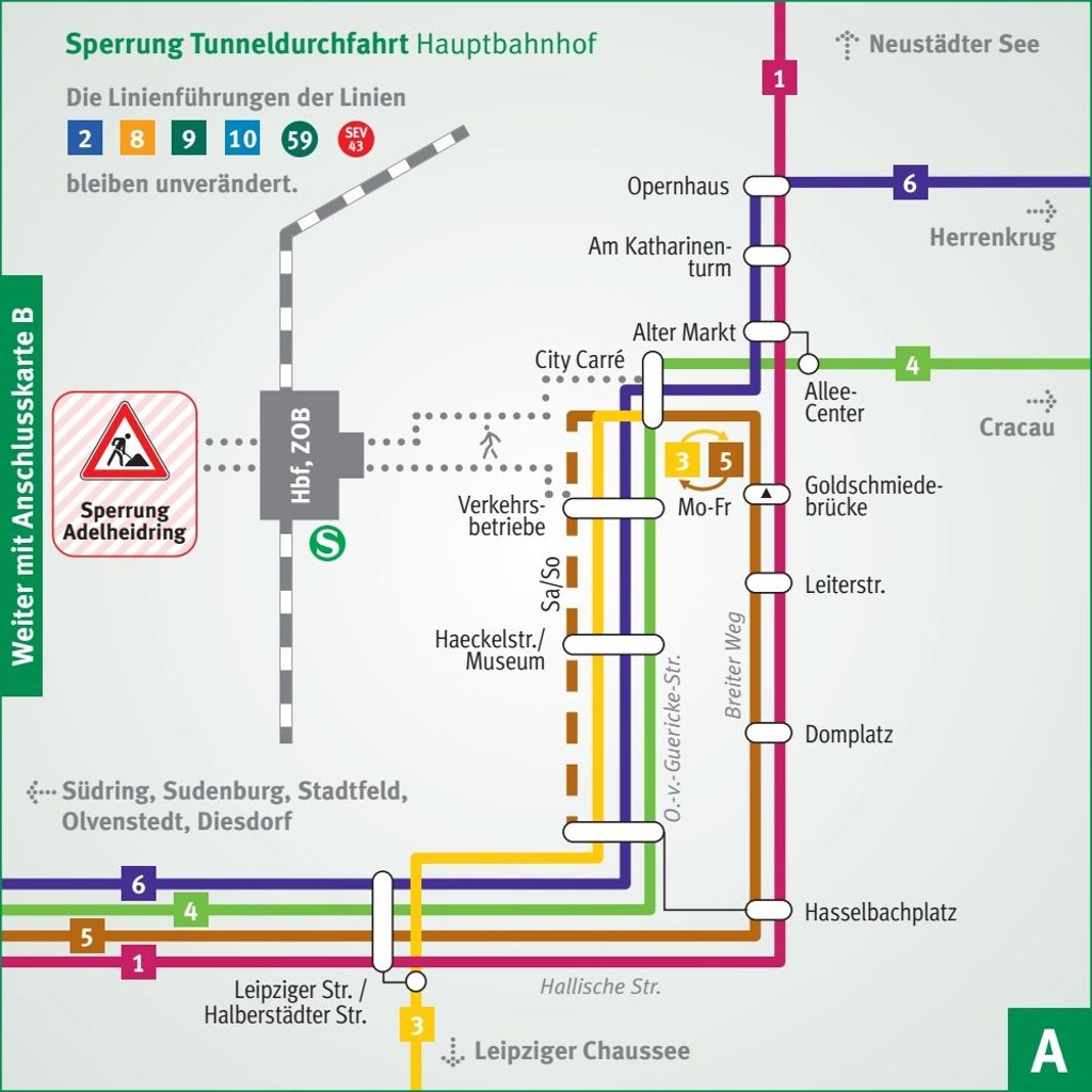 Streckenschema östlich des Hauptbahnhofs Magdeburg.