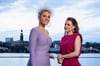 Sabrina Weckerlin (l) und Celena Pieper spielen die Hauptrollen von Elsa und Anna in der deutschsprachigen Erstaufführung des neuen Musicals „Die Eiskönigin“.