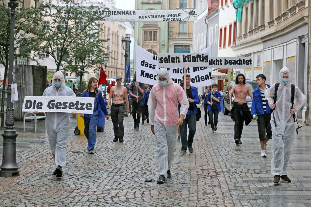 Eine Demonstration der FDJ-Anhänger im März 2020 in Zwickau