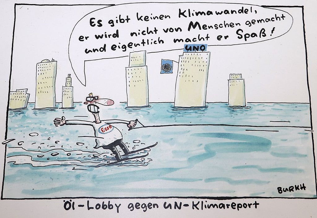 Auch der Klimawandel gehört zu den Themen der Karikaturen, die gezeigt werden.