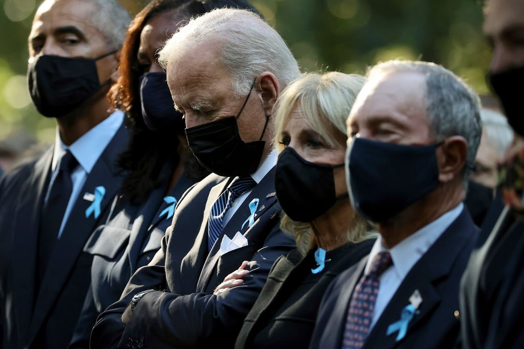 Ex-Präsident Barack Obama mit Frau Michelle US-Präsident Joe Biden mit Frau Jill und Ex-Bürgermeister von New York, Michael Bloomberg gedenken der Opfer der Anschläge vom 11. September 2001.