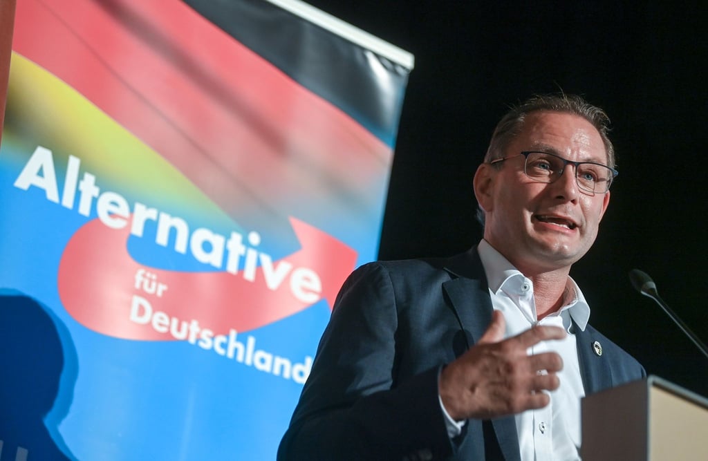 Tino Chrupalla, Bundesvorsitzender der AfD, spricht auf dem Wahlkampfauftakt der AfD Sachsen in Stollberg. (Archivbild)
