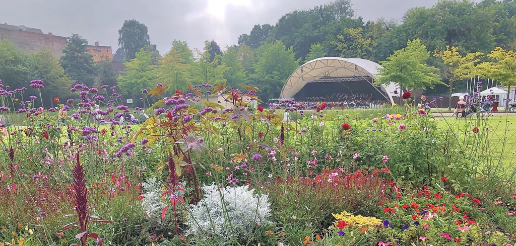 In der Kulisse vom Schlosspark Moritzburg Zeitz und der besonders gelungenen farbenprächtigen Herbstbepflanzung findet das Weinfest statt.