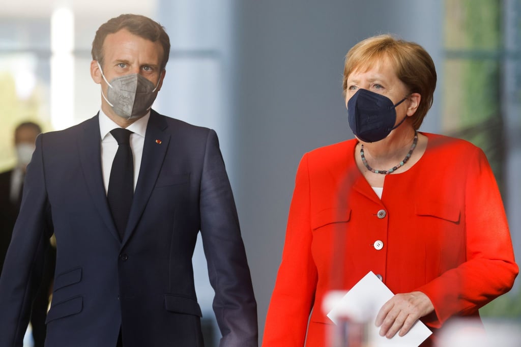 Bundeskanzlerin Angela Merkel und Frankreichs Präsident Emmanuel Macron zusammen in Berlin.