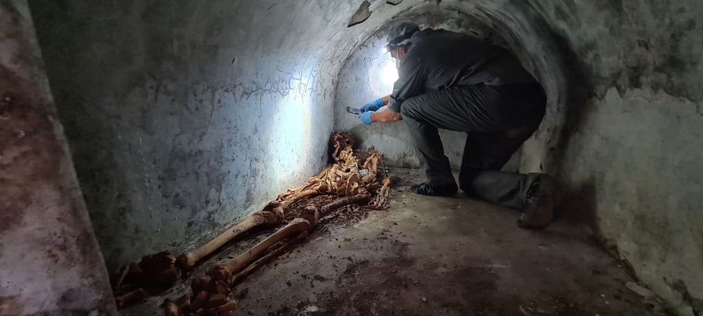 Ein Archäologe untersucht in der versunkenen Stadt Pompeji die mumifizierten Überreste von Marcus Venerius Secundio, einem früheren Sklaven, der nach seiner Freilassung zu Reichtum und damit zu gesellschaftlichem Rang gelangt war.
