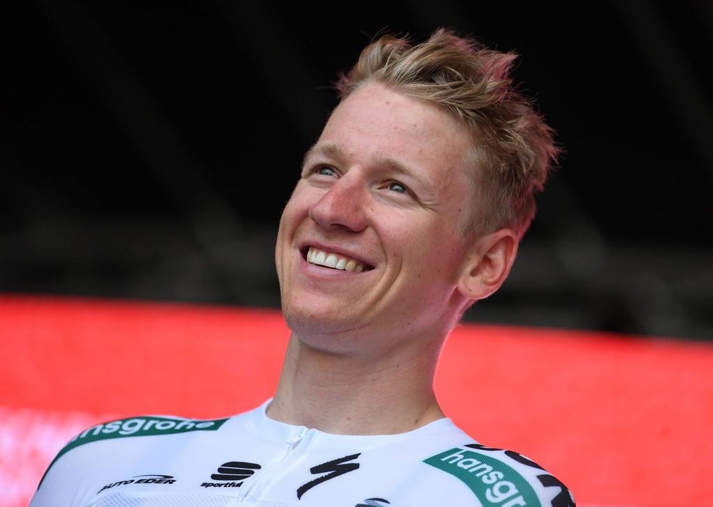 Pascal Ackermann aus Deutschland vom Team Bora-hansgrohe lächelt.