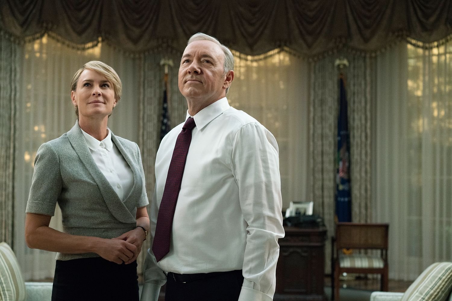 Spielten das rücksichtslose Politiker-Ehepaar in „House of Cards“: Robin Wright und Kevin Spacey (r.).