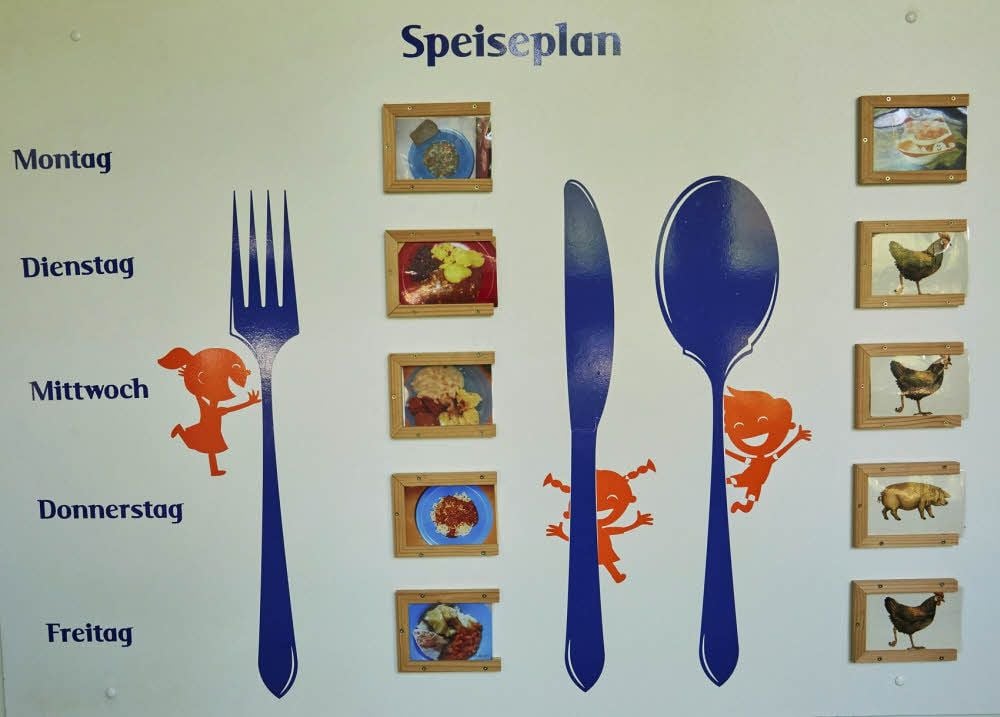 Dieser bebilderte Speiseplan erklärt, was es zu essen gibt.