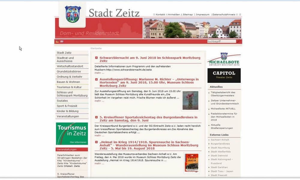 Mit ausreichend „Rand für Notizen“ öffnet sich die Zeitz-Webseite.