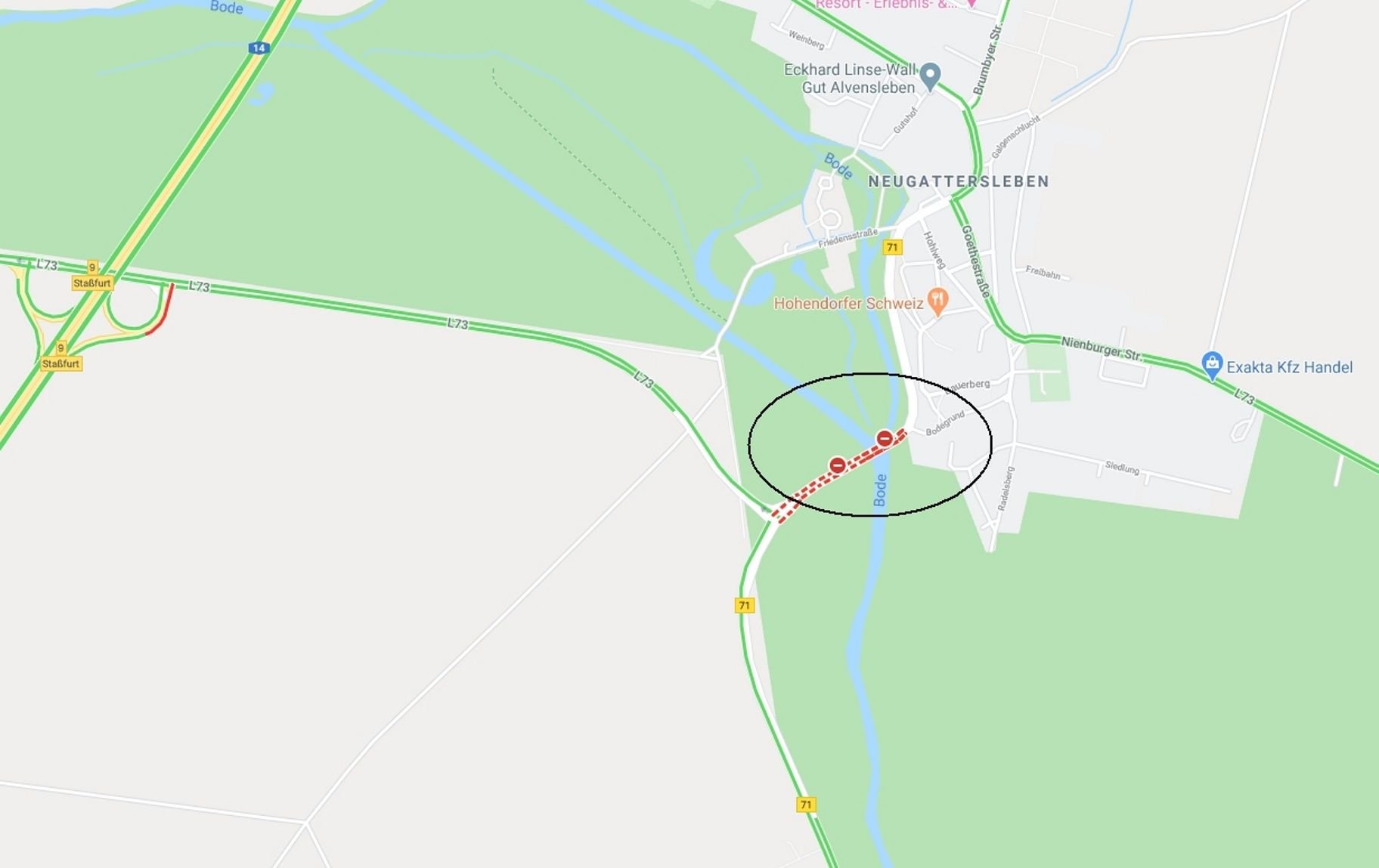 Der Diesel wurde auf der Baustelle der neuen Brücke über die Bode am Ortseingang der B71 in Neugattersleben gestohlen.