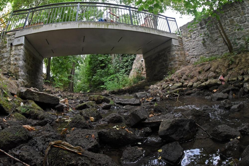 Das Flussbett der Eine in Aschersleben führt derzeit kaum noch Wasser.