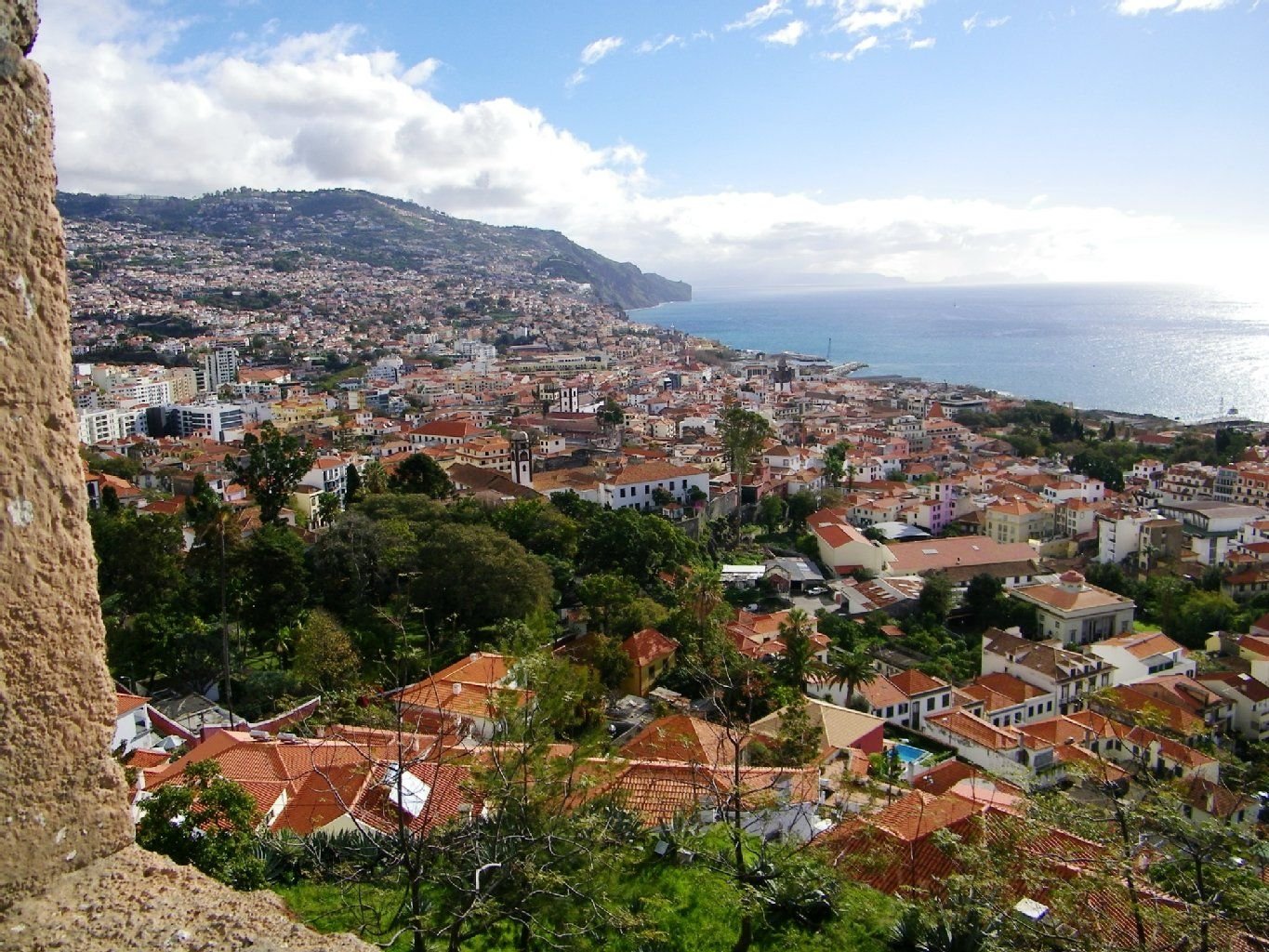 Blick über Häuserdächer aufs Meer: Funchal, Portugal