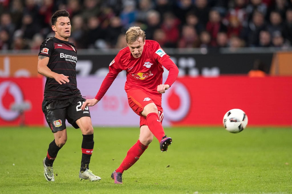 Szene aus der Vorsaison: Emil Forsberg im Spiel in Leverkusen.