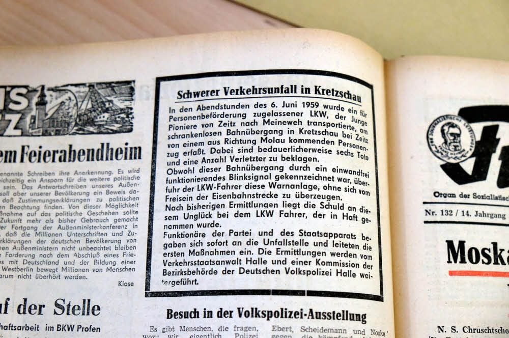 So berichtete die Tageszeitung Freiheit am Montag, 8. Juni 1959, über den tragischen Verkehrsunfall in Kretzschau.