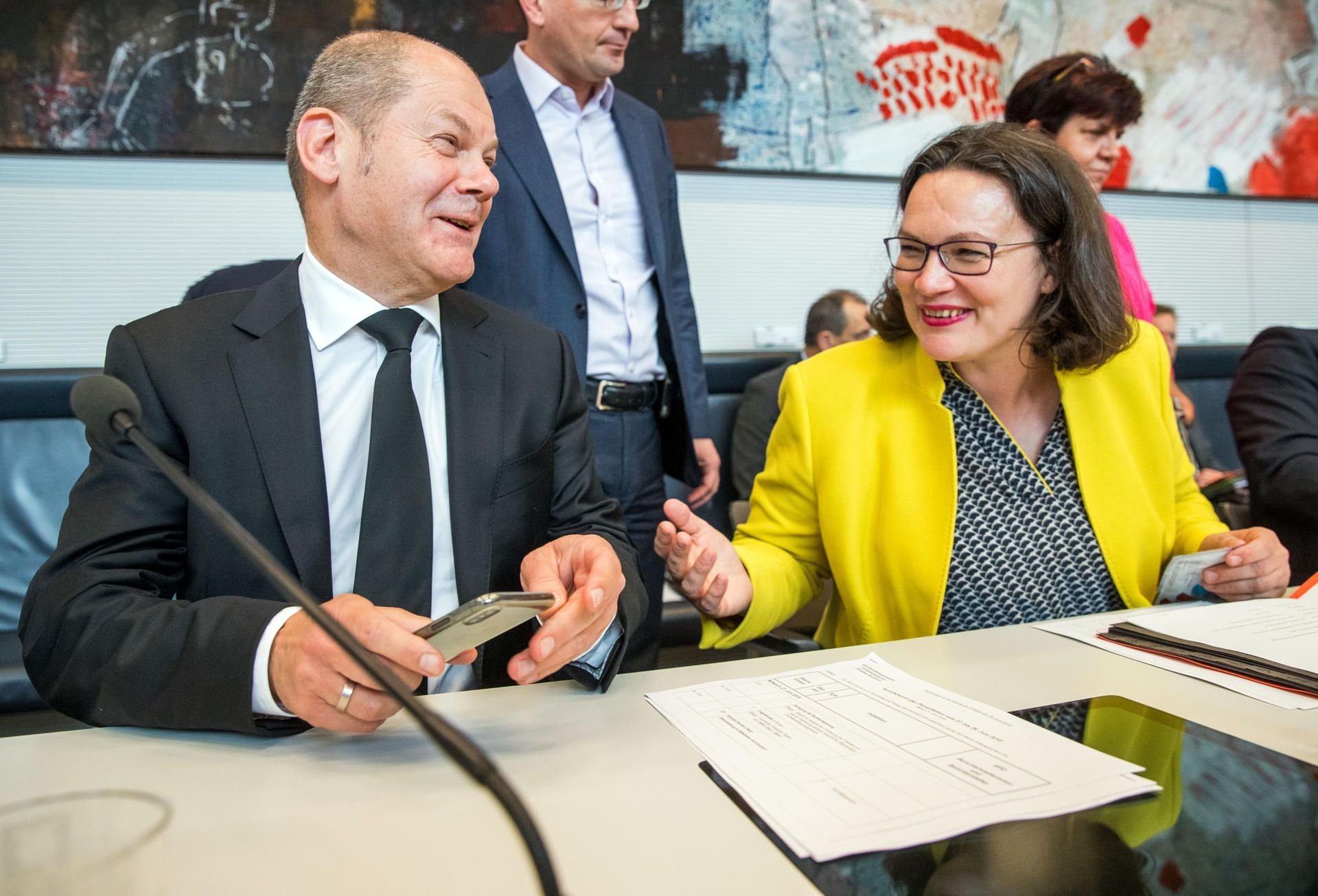 Olaf Scholz (SPD), Bundesfinanzminister und Andrea Nahles, Vorsitzende der SPD-Bundestagsfraktion