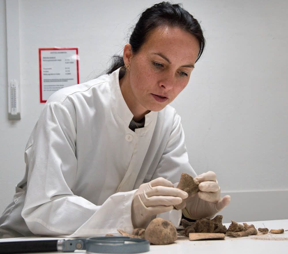 Nein, das sind nicht die Menschenknochen von Frankleben. Carolin Richter schaut sich Tierknochen an. Im Institut für Rechtsmedizin mit seinen Standorten in Halle und Magdeburg arbeiten unter anderem zehn Fachärzte.