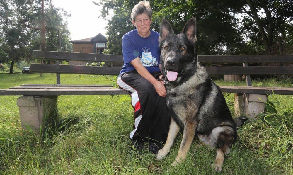 Monika Brieger und Hund Hansi sitzen mittllerweile im Trockenen. Noch vor ein paar Wochen stand hier das Wasser