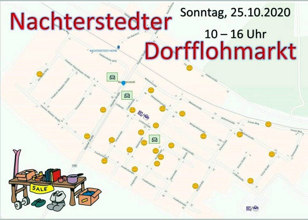 Auf einem Flyer sind die Orte mit einem Smiley eingezeichnet, an denen es einen Stand gibt.