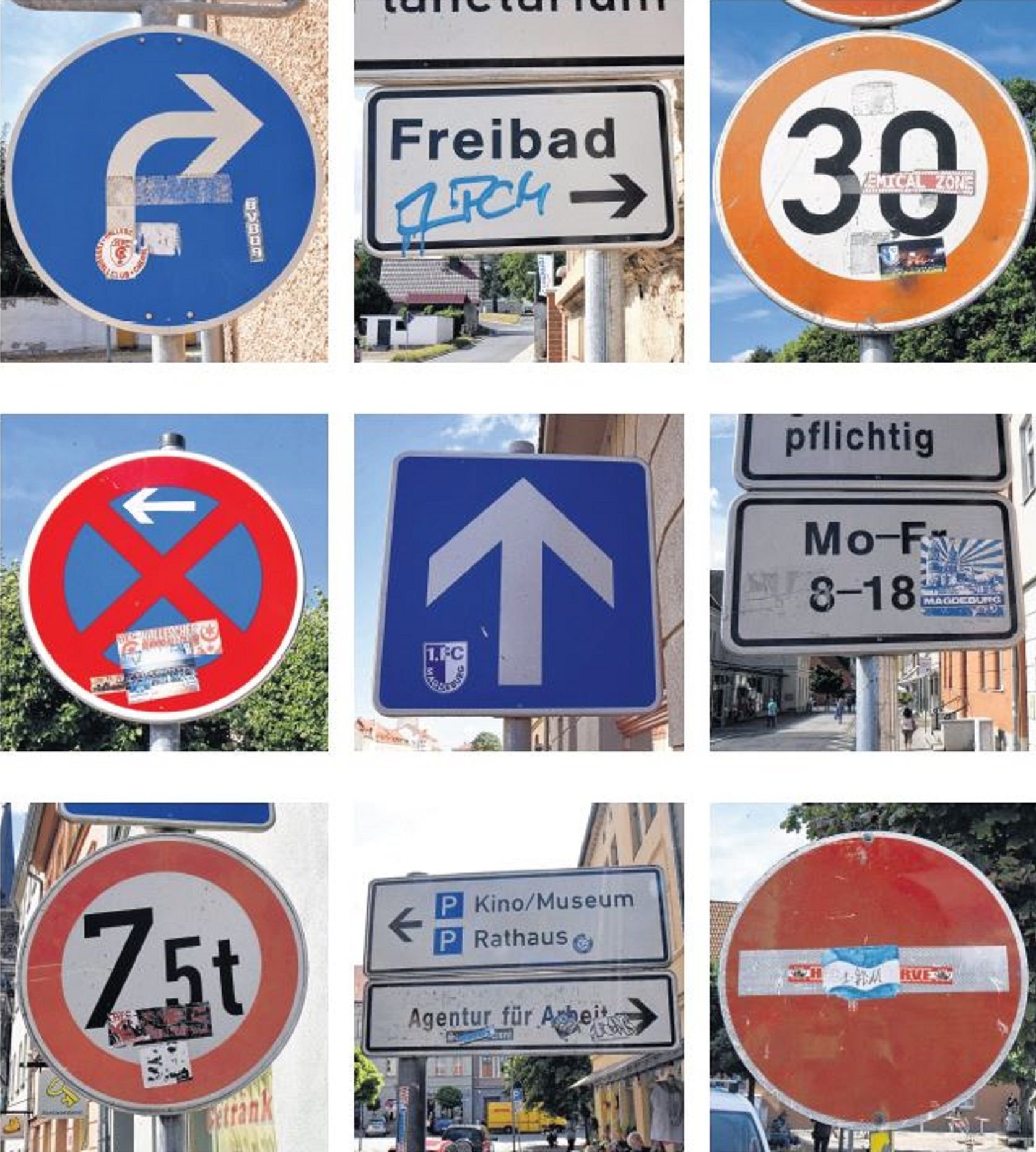 Beklebte Verkehrsschilder gehören auch in Aschersleben inzwischen zum Straßenbild.