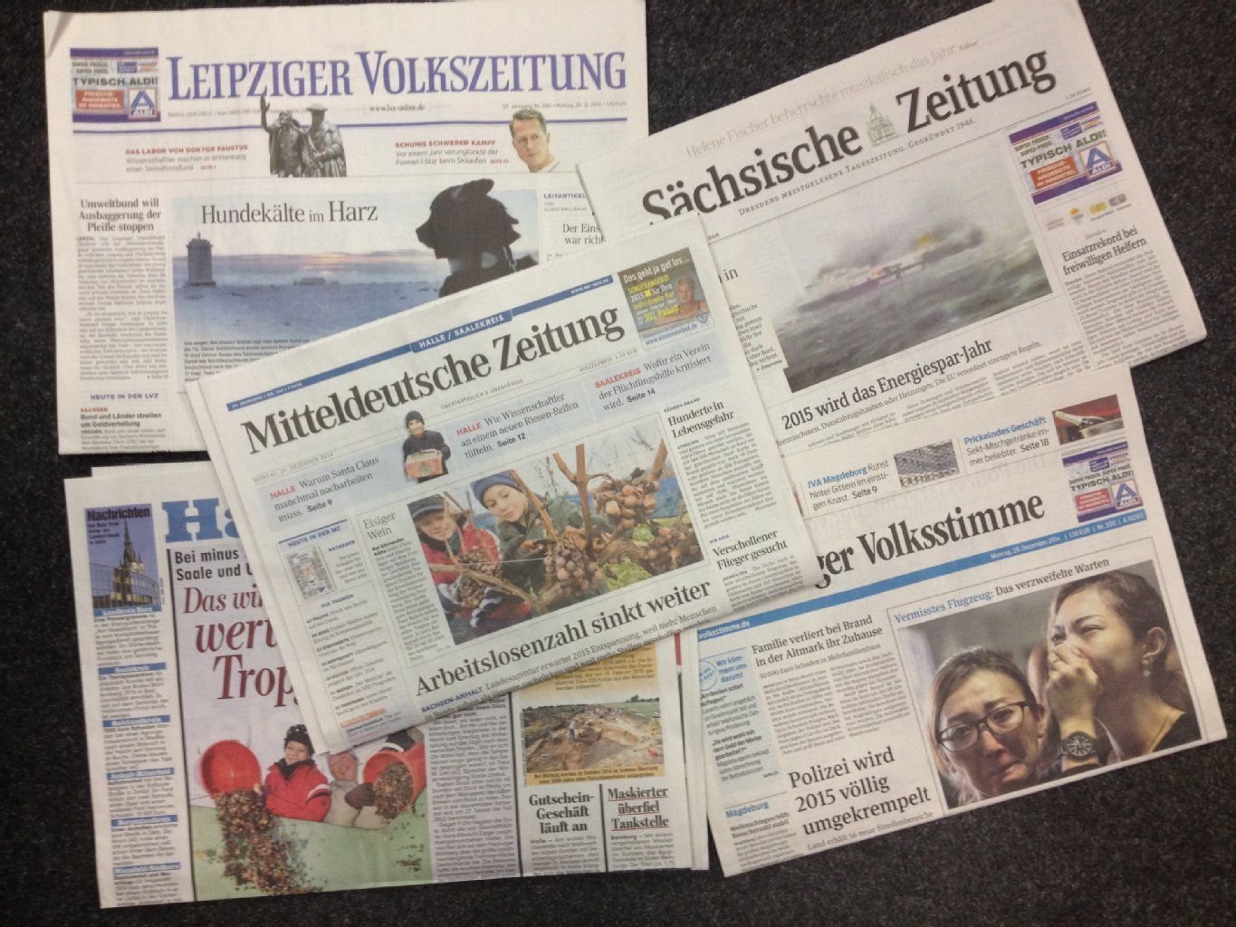 Regionale Tageszeitungen am Montag, 29. Dezember 2014