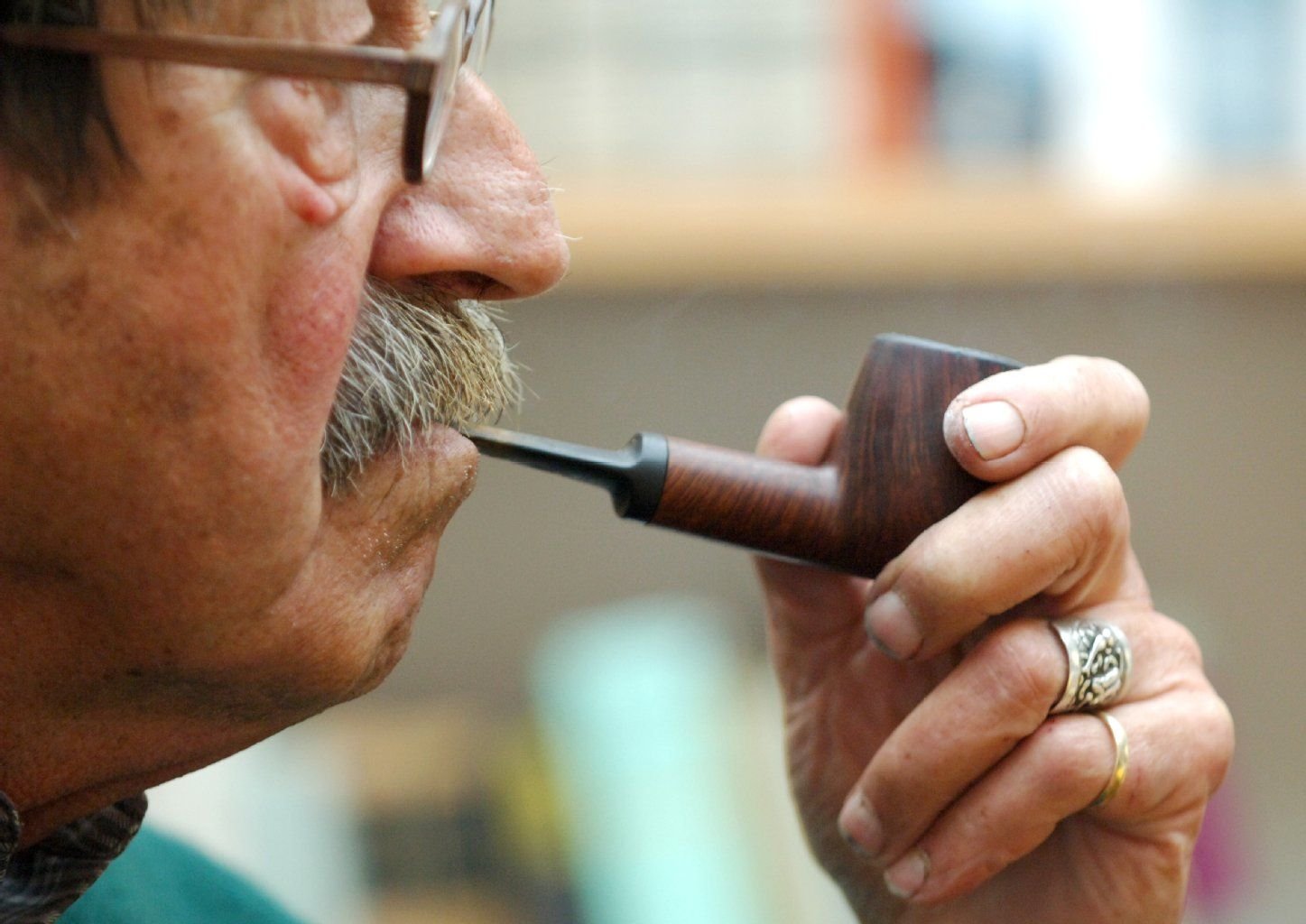 Günter Grass in der Bibliothek seines Hauses in Behlendorf