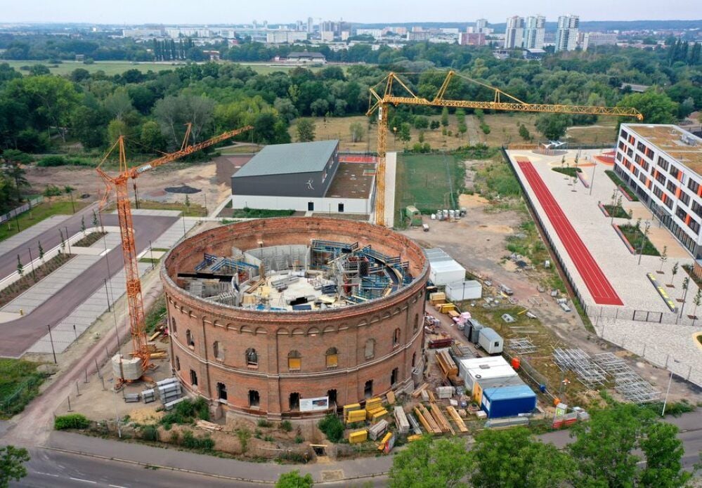 Ende nächsten Jahres soll das Planetarium in Halle fertig sein. Oben auf dem Gebäude wird es eine Sternwarte geben.