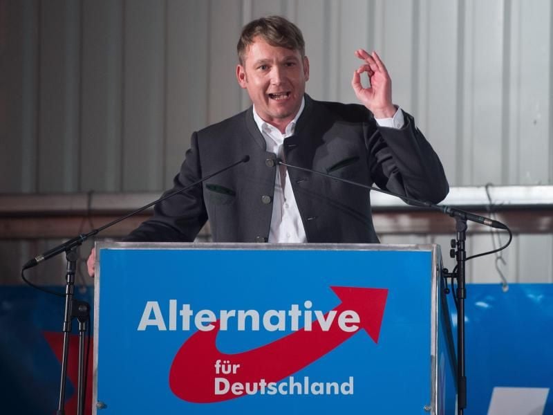 André Poggenburg, Vorsitzender der AfD in Sachsen-Anhalt, auf dem politischen Aschermittwoch der sächsischen AfD in Nentmannsdorf.