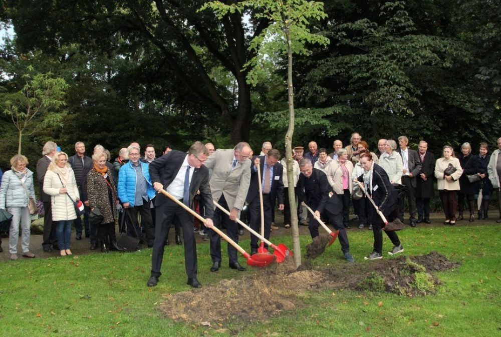 Im Stadtpark in Rheine pflanzten die Besucher aus Bernburg gemeinsam mit ihren Gastgebern eine Linde.