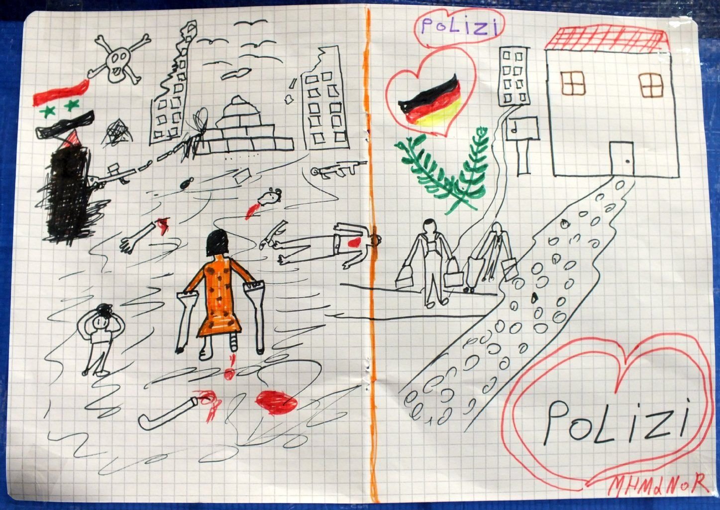 Diese Zeichnung erhielt die Bundespolizei am Freitag von einem kleinen Mädchen - doch das wollten nicht alle glauben.