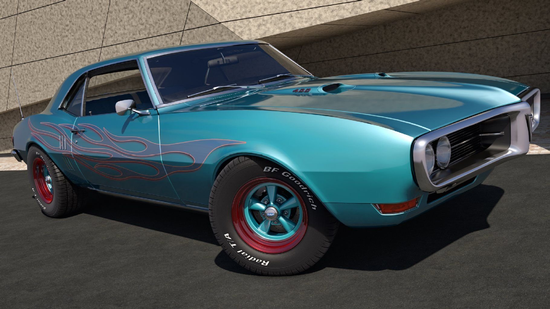 Der Firebird klassisch mit Flammen-Lackierung.