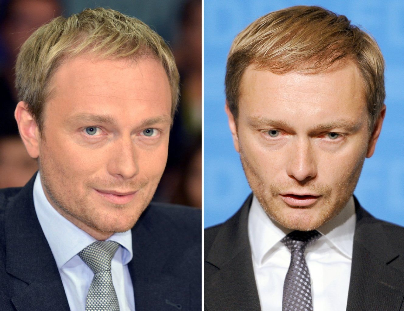 Haar-Vermehrung: Die Fotos zeigen Christian Lindner, den Vorsitzenden der FDP-Landtagsfraktion in Nordrhein-Westfalen, am 9. Mai 2013 bei "Maybrit Illner" im ZDF sowie am 23. September bei einer Pressekonferenz in Berlin.