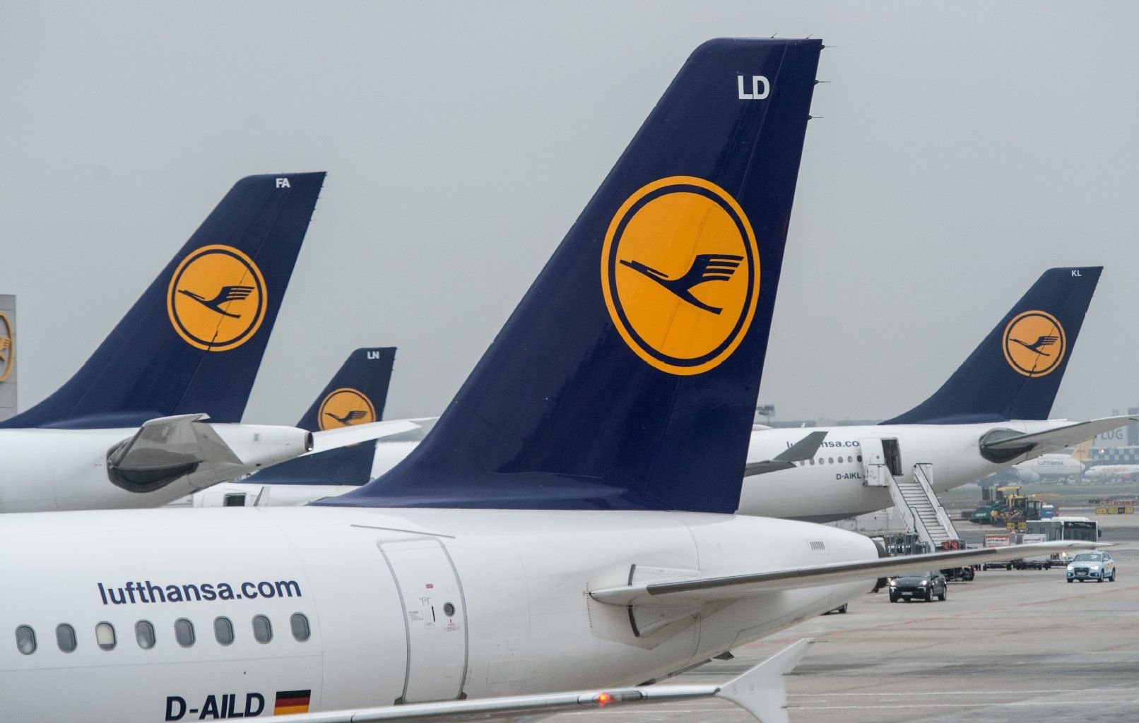 Lufthansa-Maschinen am Flughafen in Frankfurt am Main.