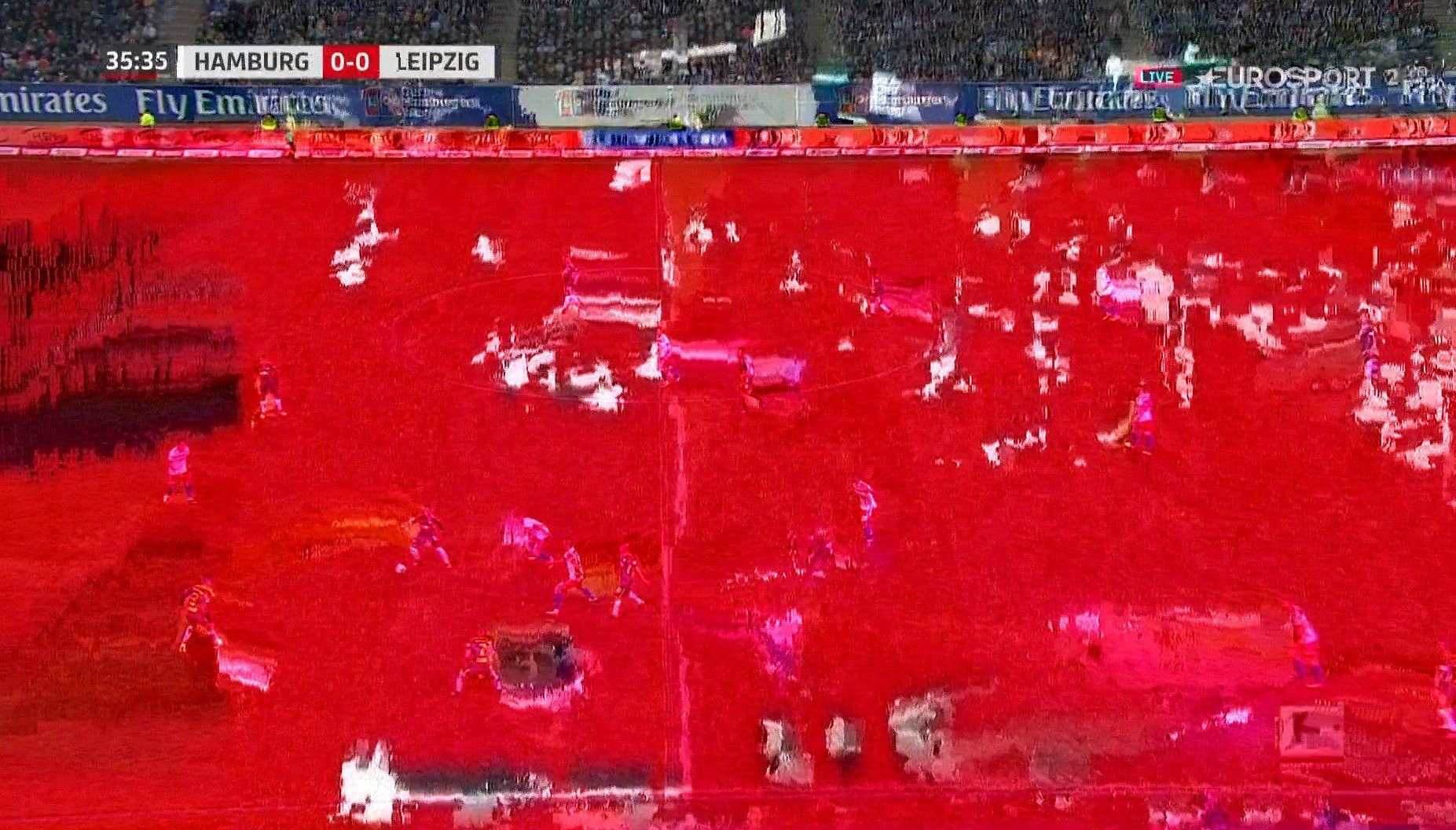 Jede Menge rote Pixel: Der Eurosport Player bei der Übertragung des Spiels zwischen dem HSV und RB Leipzig.