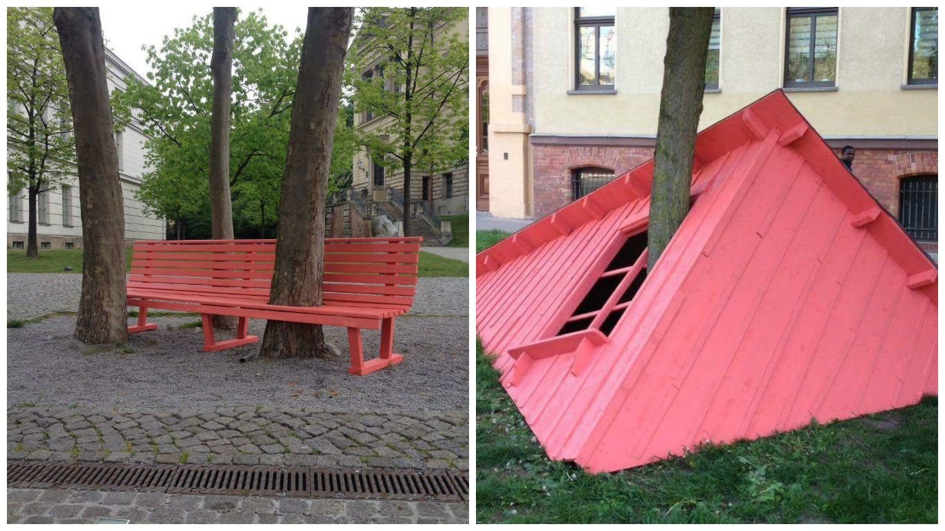 Baumkunst in Halle. An sieben verschiedenen Orten in der Stadt ranken sich Baumstämme aus Holzkunst.