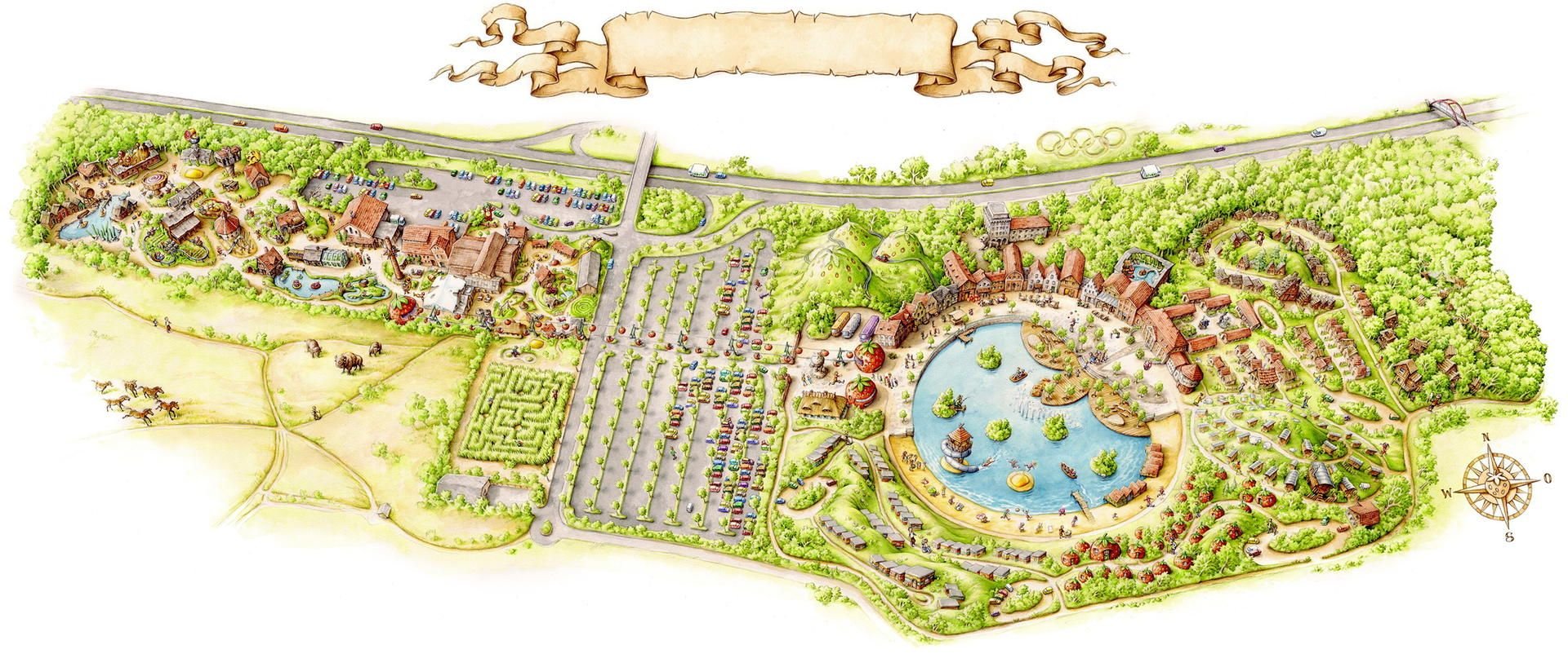 Skizze der Erweiterung des Karls Erlebnis-Dorfes auf dem ehemaligen Militärgelände der Adler- und Löwenkaserne an der B5 in Elstal