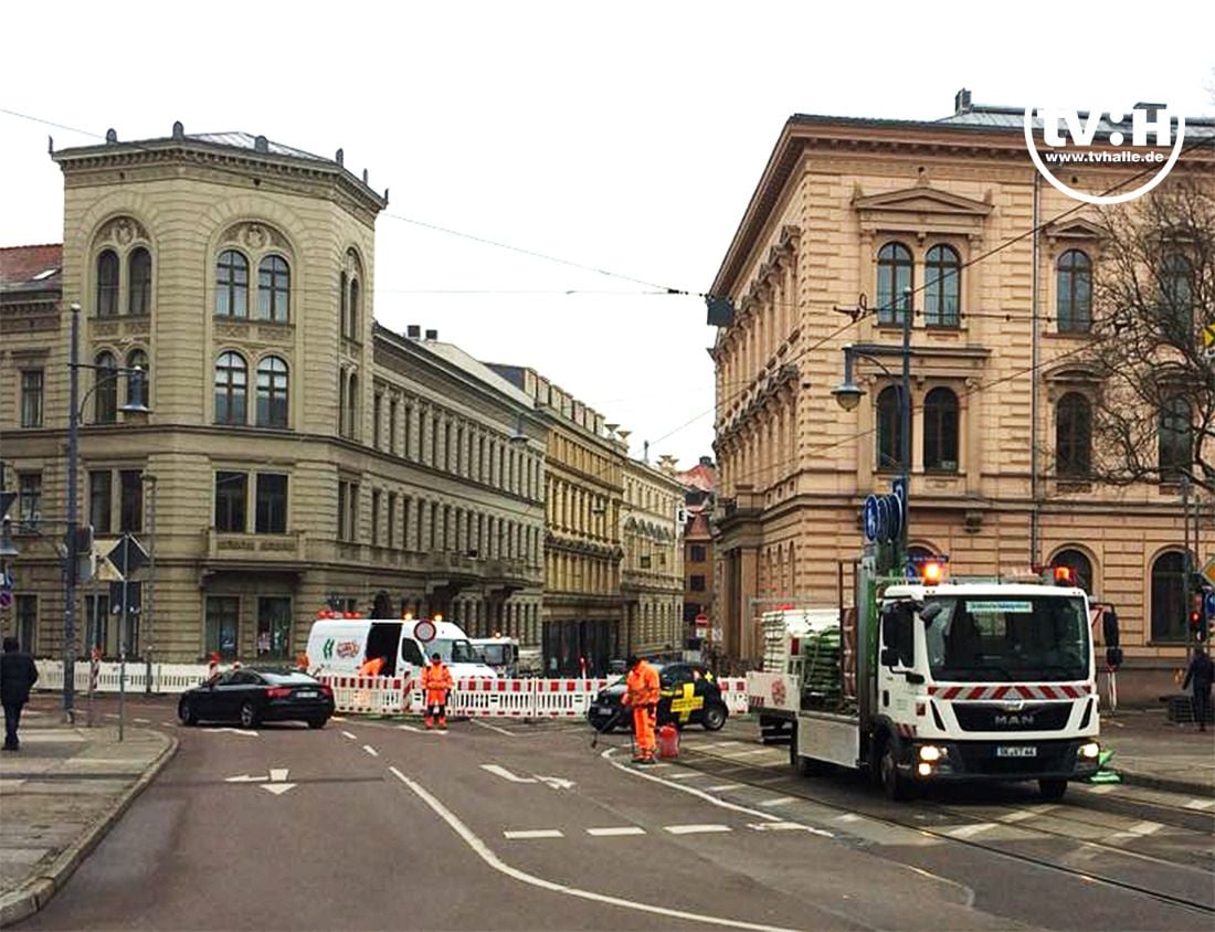 Die Baustelle am Joliot-Curie-Platz wird eingerichtet.