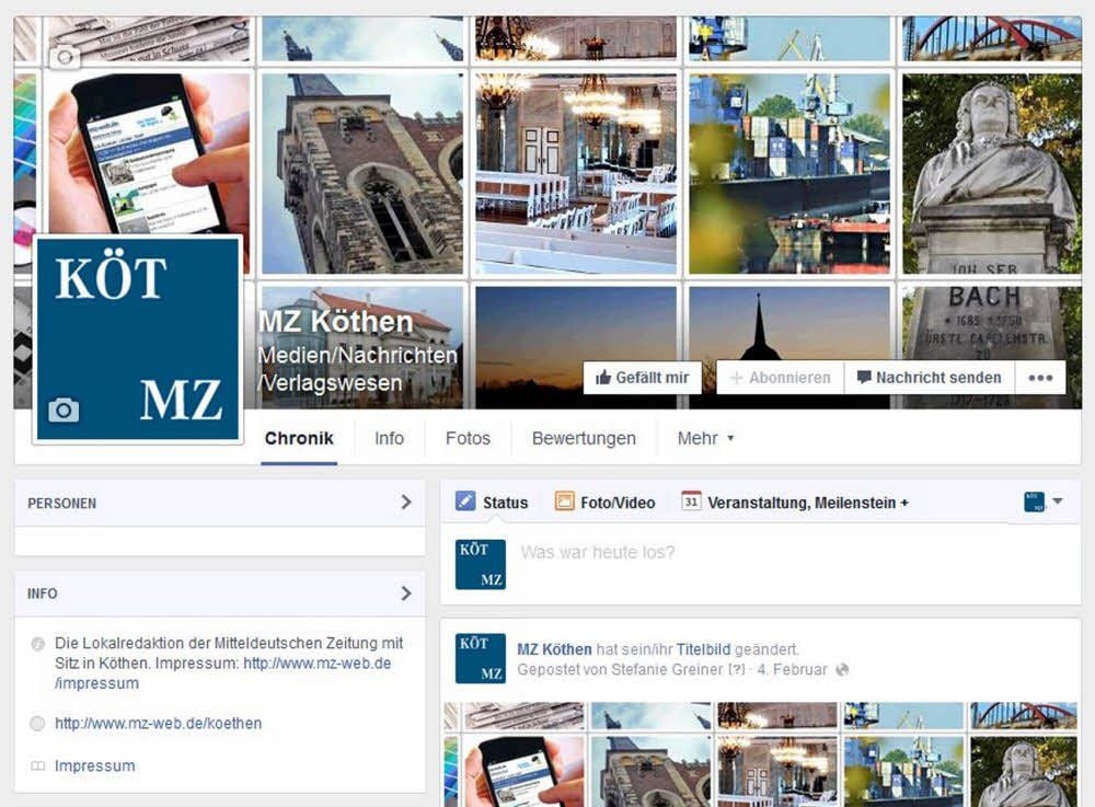 Seit Februar 2015 ist die Lokalredaktion unter „MZ Köthen“ auch bei Facebook zu finden.