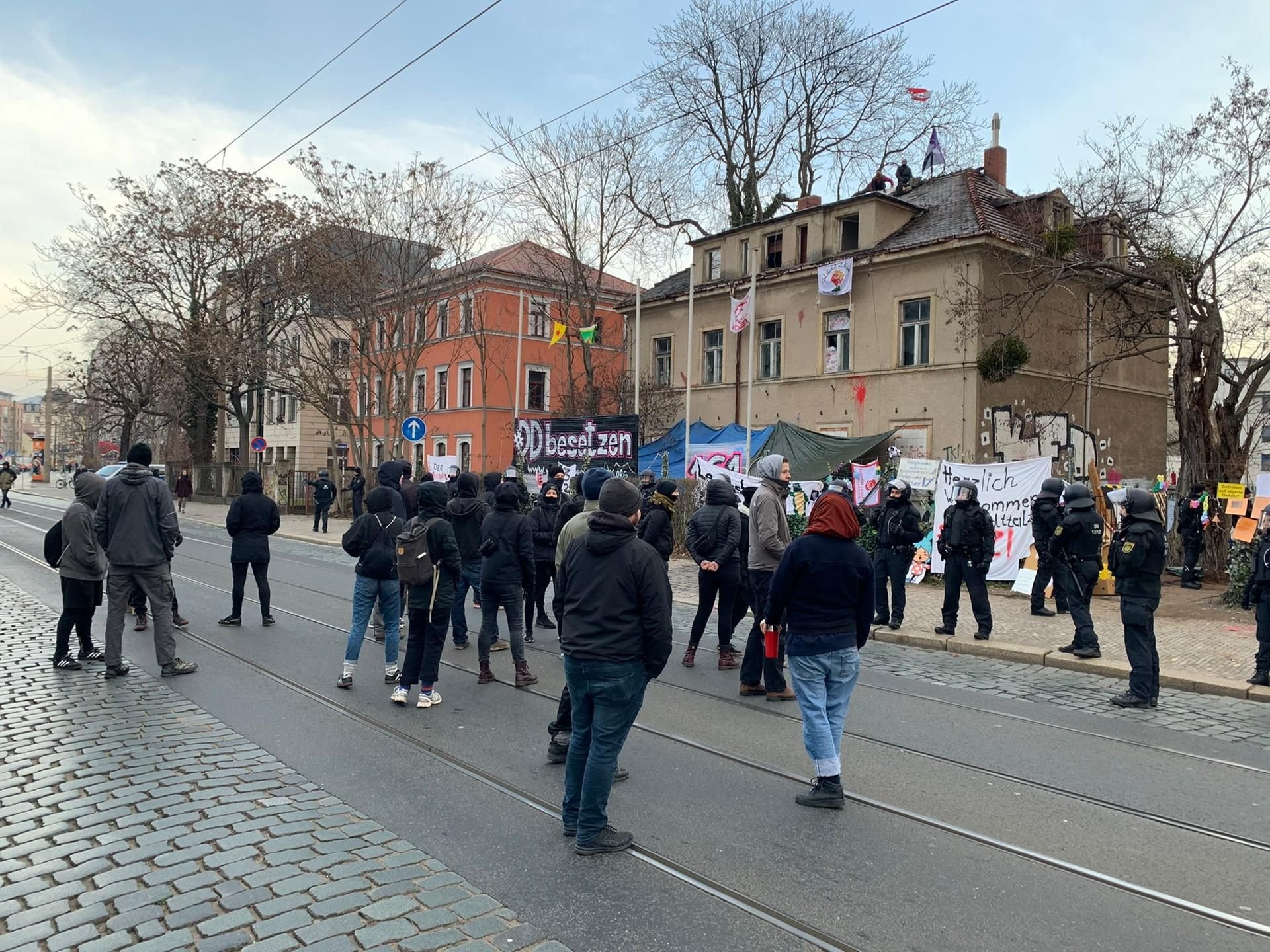 In Dresden war im Januar ein Haus im Viertel Neustadt besetzt worden.