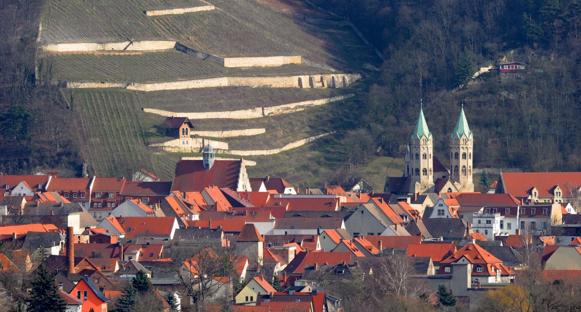Blick durch das Unstruttal auf die Stadt Freyburg