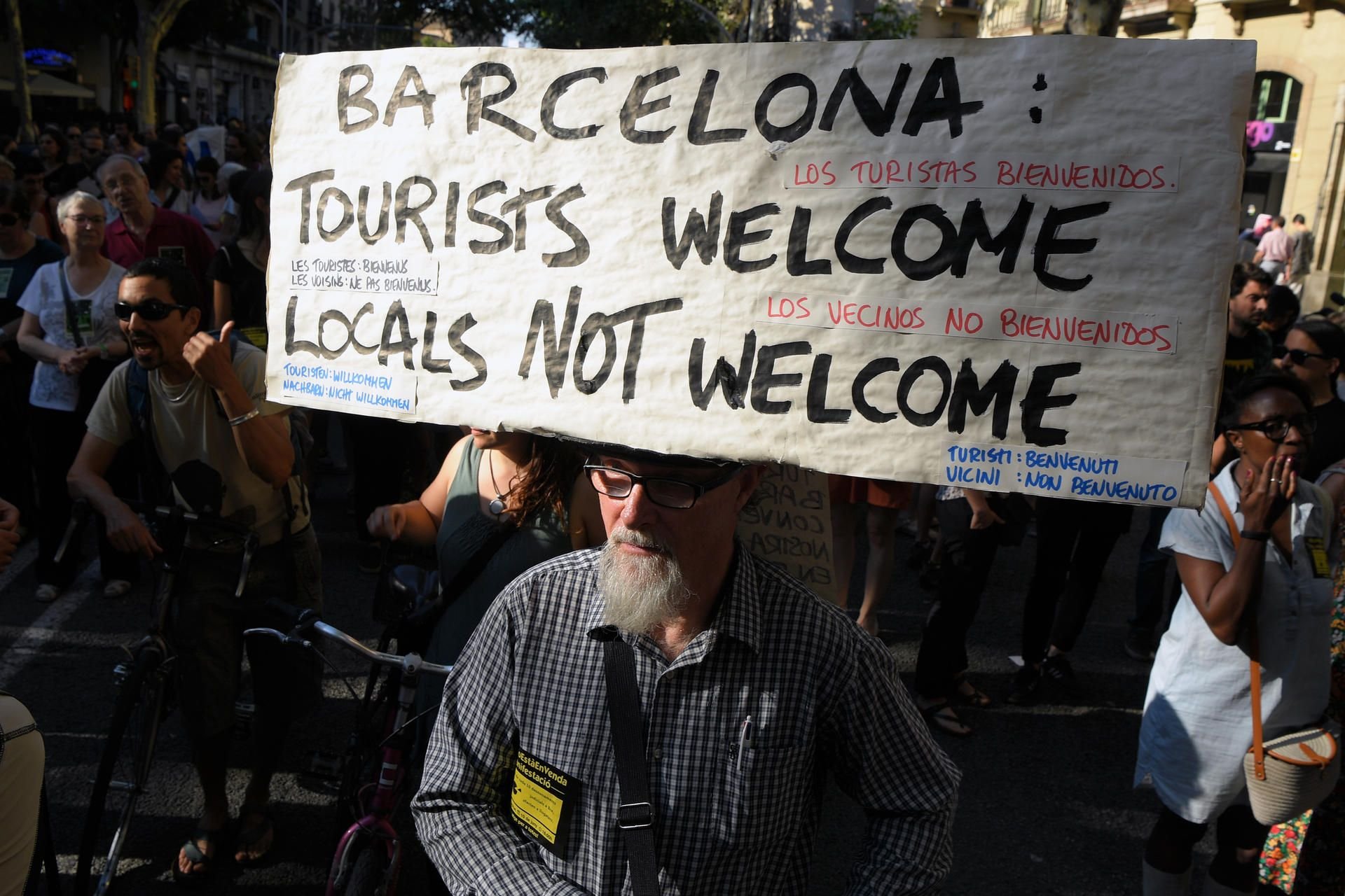 In Barcelona wächst der Protest gegen die Touristenmassen, hier eine Demonstration im Juni 2017.