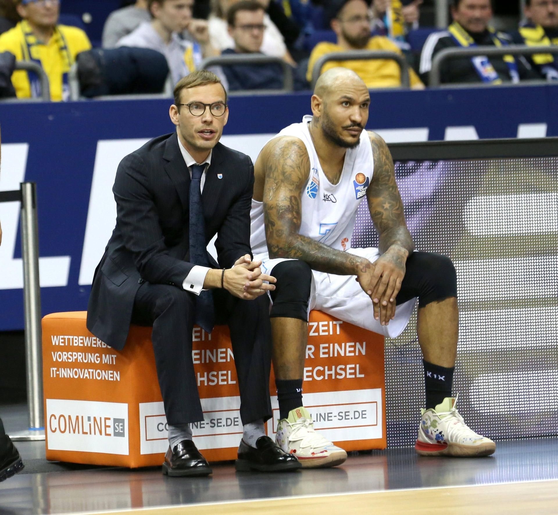 Trainer Björn Harmsen (l.) zählte beim MBC wohl auch Publikumsliebling Sergio Kerusch (r.) an.