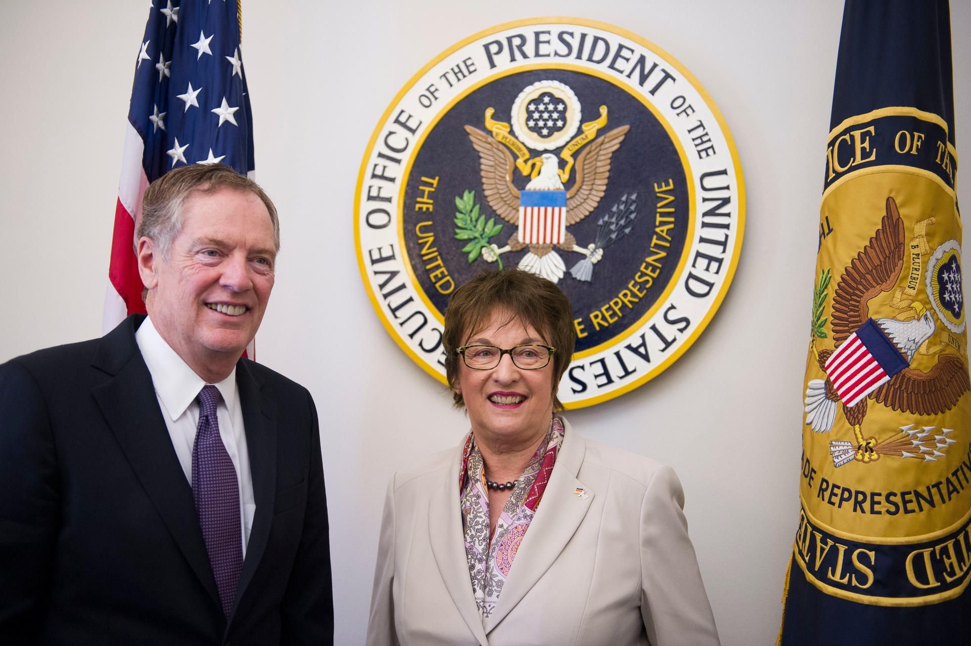Brigitte Zypries mit dem US-Handelbeauftragten Robert Lighthizer in Washinton.