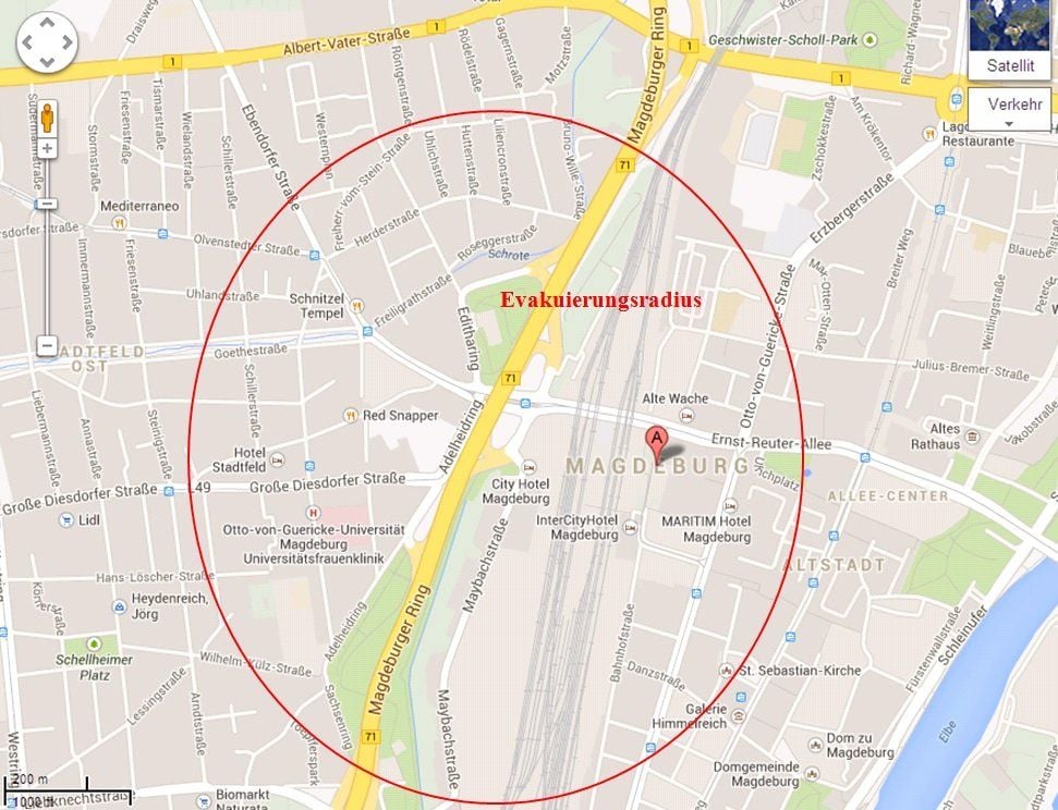 Evakuierungsgebiet in Magdeburg nach dem Bombenfund