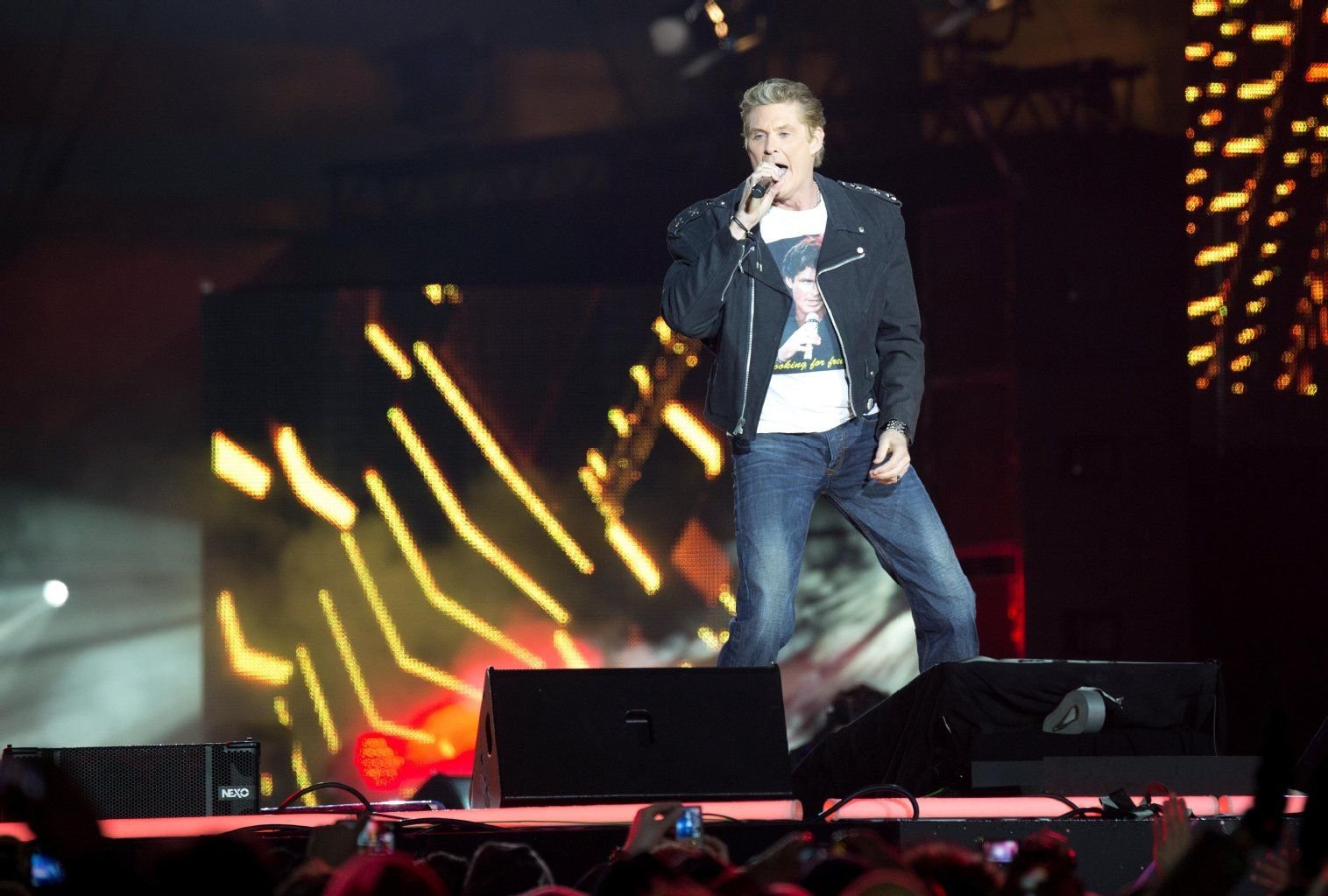 David Hasselhoff auf der Bühne vor dem Brandenburger Tor: "The Hoff" war aus London über Hannover nach Berlin angereist.