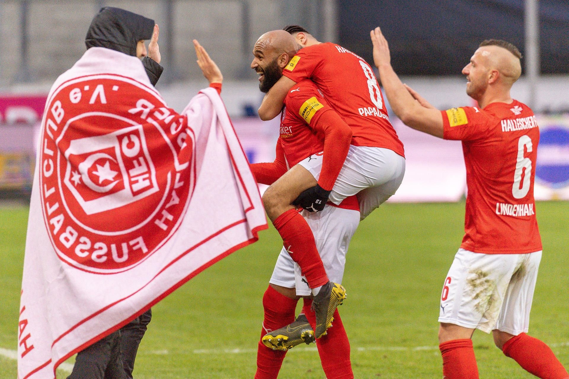 Torjubel um Terrence Boyd: Der HFC ist die Mannschaft der Stunde in der 3. Liga.